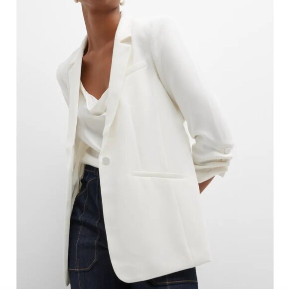 Cinq a Sept Khloe Crepe 3/4-Sleeve Blazer White - Picture 1 of 16